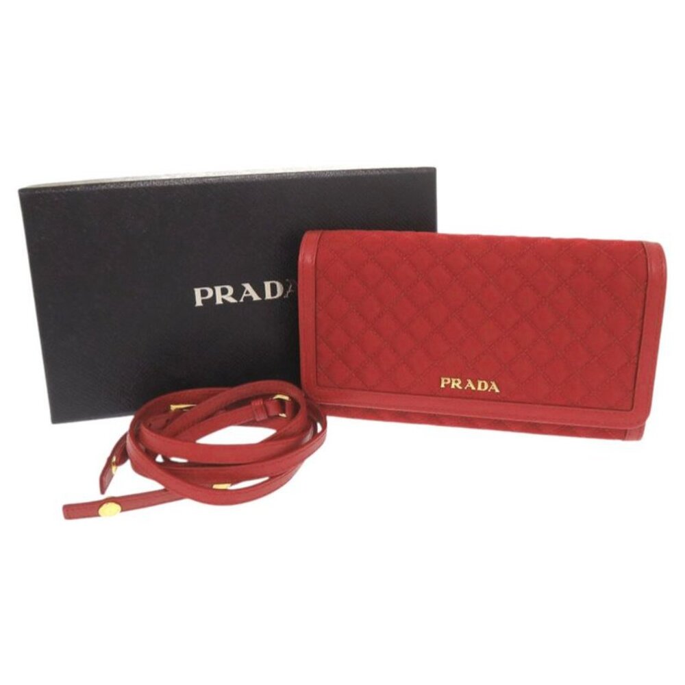 Prada 1 M1437 Nylon Leather Red Shoulder Wallet Long Wallet Red 1800 - Picture 2 of 8